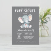 Elephant Baby shower Invitation Grey Kaart (Staand voorkant)