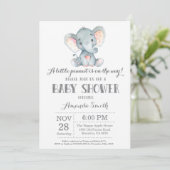 Elephant Baby shower Invitation Grey Kaart (Staand voorkant)