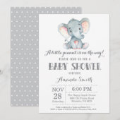 Elephant Baby shower Invitation Grey Kaart (Voorkant / Achterkant)