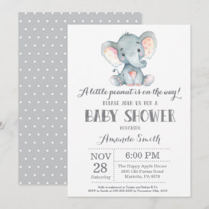 Elephant Baby shower Invitation Grey Kaart