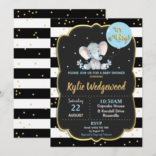 Elephant Baby shower Invitation Het is een jongen Kaart (Voorkant / Achterkant)