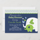 Elephant Baby shower Invitation in Navy and Green Kaart (Voorkant)