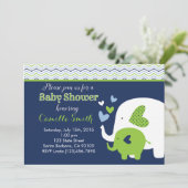 Elephant Baby shower Invitation in Navy and Green Kaart (Staand voorkant)