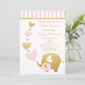 Elephant Baby shower Invitation in Pink and Gold Kaart (Staand voorkant)
