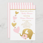 Elephant Baby shower Invitation in Pink and Gold Kaart (Voorkant / Achterkant)
