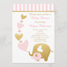 Elephant Baby shower Invitation in Pink and Gold Kaart