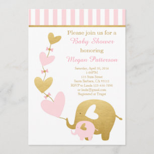 Elephant Baby shower Invitation in Pink and Gold Kaart