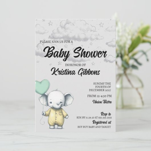 Elephant Baby shower Invitation Kaart (Staand voorkant)
