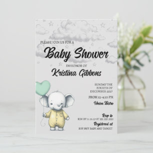 Elephant Baby shower Invitation Kaart