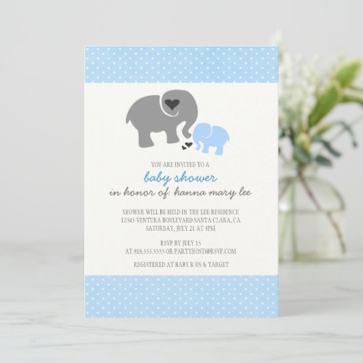 Elephant Baby shower Invitation Kaart (Staand voorkant)