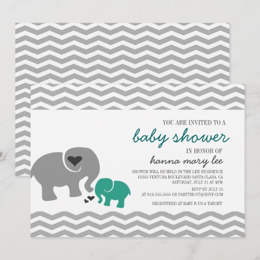 Elephant Baby shower Invitation Kaart (Voorkant / Achterkant)