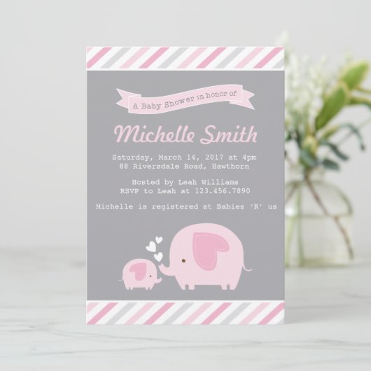 Elephant Baby shower Invitation Kaart (Staand voorkant)