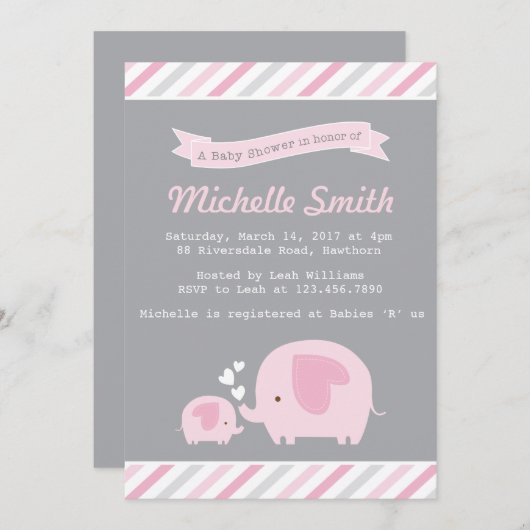 Elephant Baby shower Invitation Kaart (Voorkant / Achterkant)
