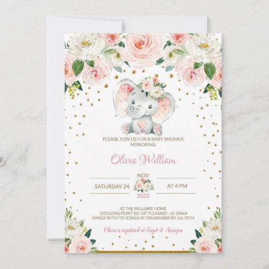 Elephant Baby shower Invitation Kaart (Voorkant)