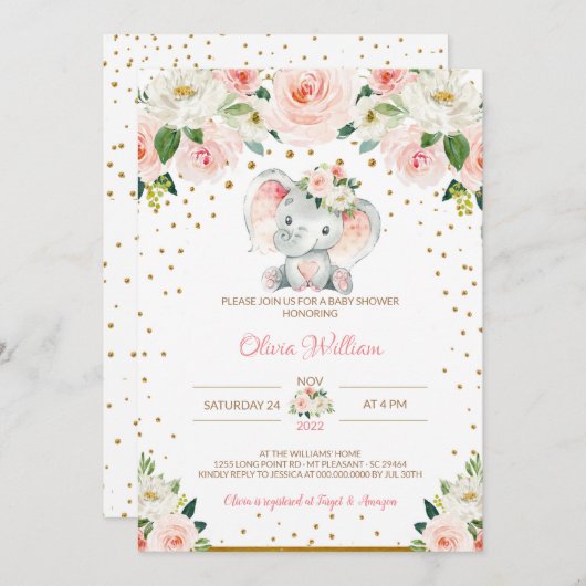 Elephant Baby shower Invitation Kaart (Voorkant / Achterkant)