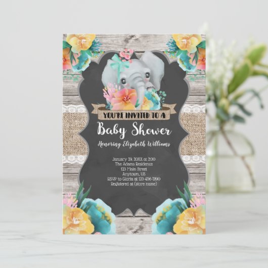 Elephant Baby shower Invitation Kaart (Staand voorkant)