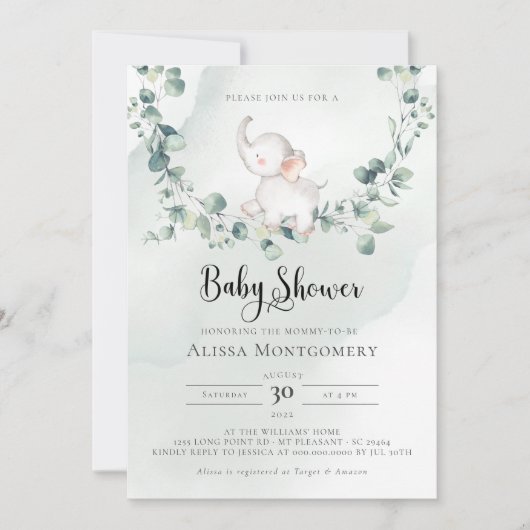 Elephant Baby shower Invitation Kaart (Voorkant)