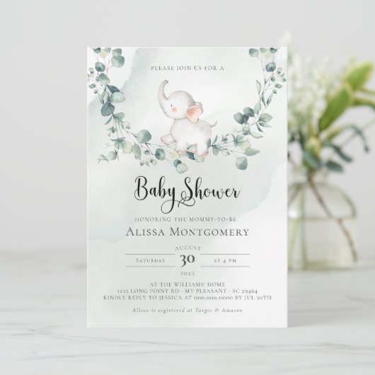 Elephant Baby shower Invitation Kaart (Staand voorkant)