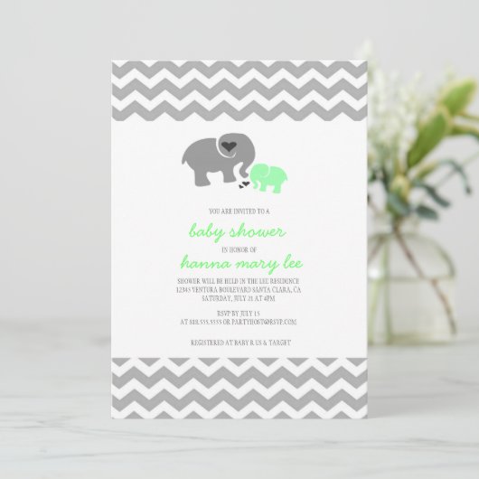 Elephant Baby shower Invitation Kaart (Staand voorkant)