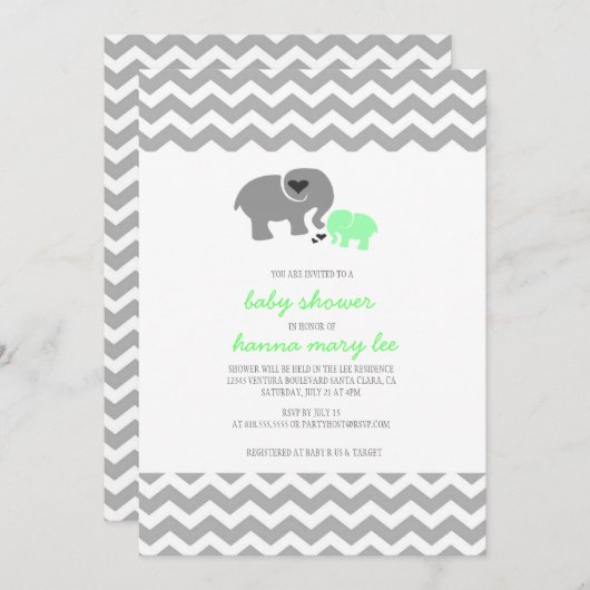 Elephant Baby shower Invitation Kaart (Voorkant / Achterkant)