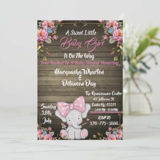 Elephant Baby shower Invitation Kaart (Staand voorkant)