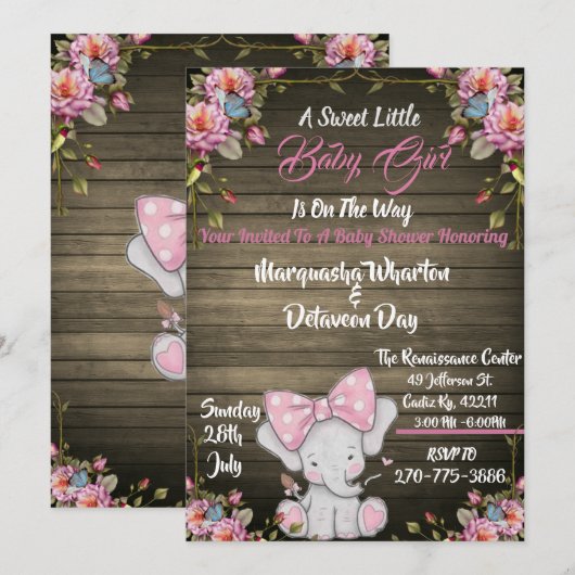 Elephant Baby shower Invitation Kaart (Voorkant / Achterkant)