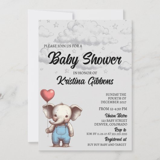 Elephant Baby shower Invitation Kaart (Voorkant)