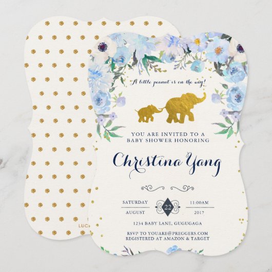 Elephant Baby shower Invitation Kaart (Voorkant / Achterkant)