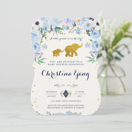 Elephant Baby shower Invitation Kaart (Staand voorkant)