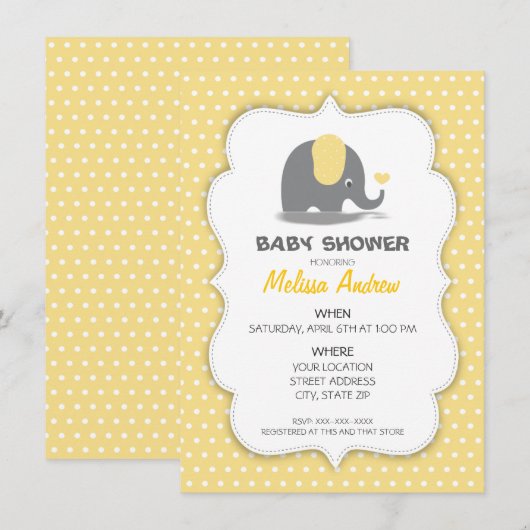 Elephant baby shower invitation kaart (Voorkant / Achterkant)