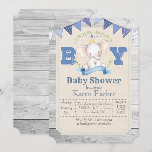 Elephant Baby shower Invitation Kaart (Voorkant / Achterkant)
