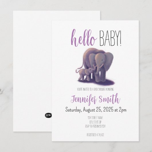 Elephant Baby shower Invitation Kaart (Voorkant / Achterkant)