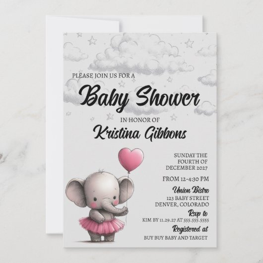Elephant Baby shower Invitation Kaart (Voorkant)