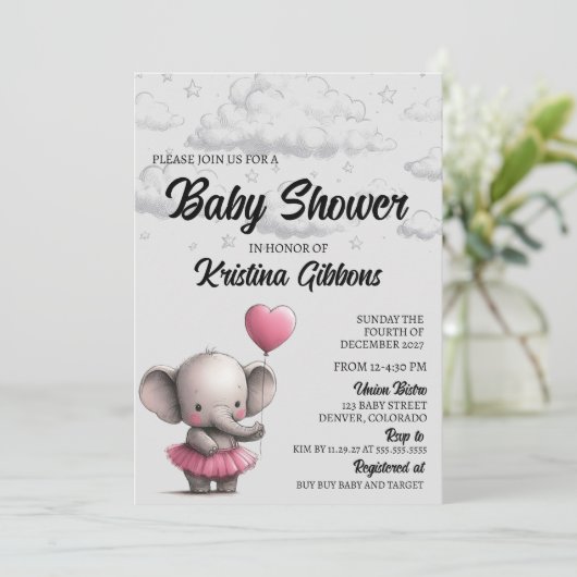 Elephant Baby shower Invitation Kaart (Staand voorkant)