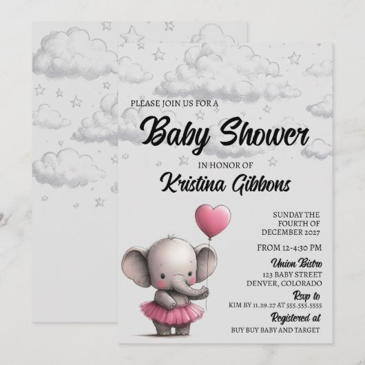 Elephant Baby shower Invitation Kaart (Voorkant / Achterkant)