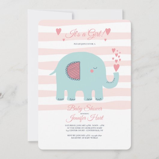 Elephant Baby shower Invitation Kaart (Voorkant)