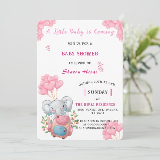 Elephant Baby shower Invitation Kaart (Staand voorkant)