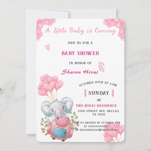 Elephant Baby shower Invitation Kaart (Voorkant)
