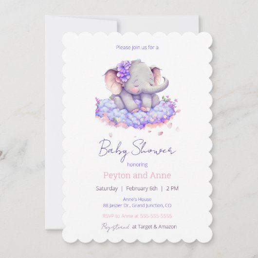 Elephant Baby shower Invitation Kaart (Voorkant)