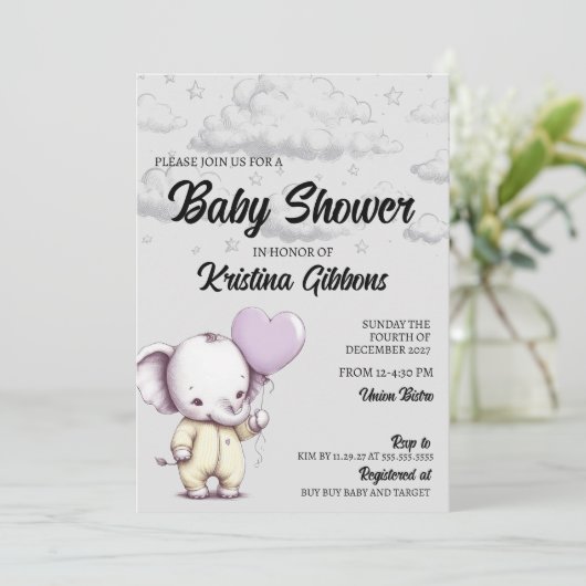 Elephant Baby shower Invitation Kaart (Staand voorkant)