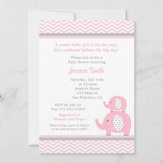 Elephant Baby shower Invitation Kaart (Voorkant)