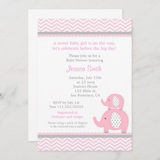 Elephant Baby shower Invitation Kaart (Voorkant / Achterkant)