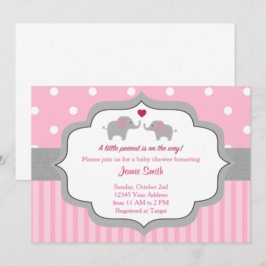 Elephant Baby shower Invitation Kaart (Voorkant / Achterkant)