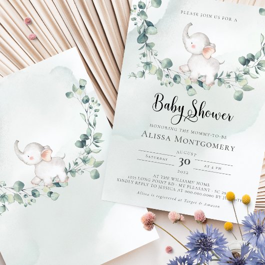 Elephant Baby shower Invitation Kaart