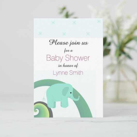 Elephant Baby shower Invitation Kaart (Staand voorkant)