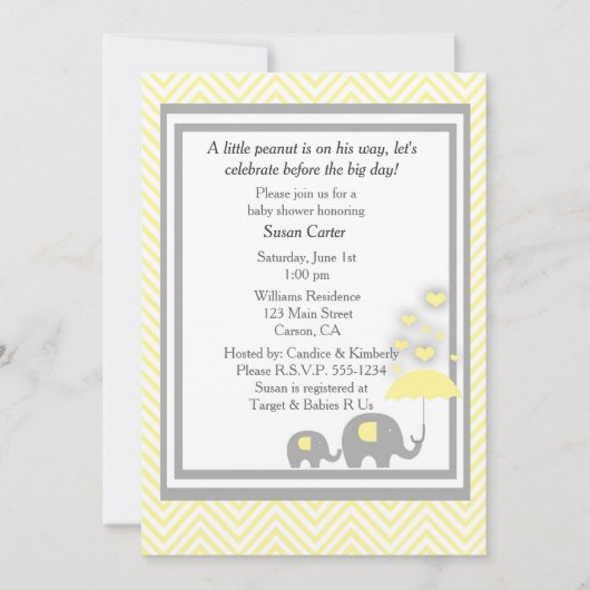 Elephant Baby shower Invitation Kaart (Voorkant)