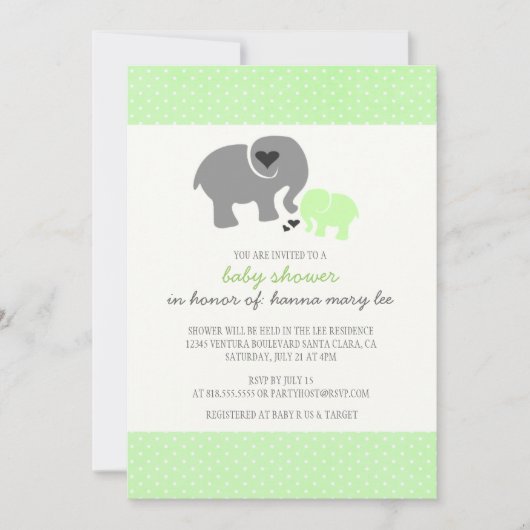 Elephant Baby shower Invitation Kaart (Voorkant)