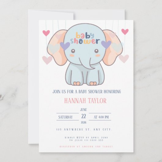 Elephant Baby Shower Invitation Kaart (Voorkant)