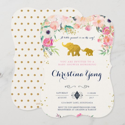 Elephant Baby shower Invitation Kaart (Voorkant / Achterkant)