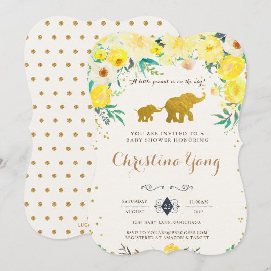 Elephant Baby shower Invitation Kaart (Voorkant / Achterkant)